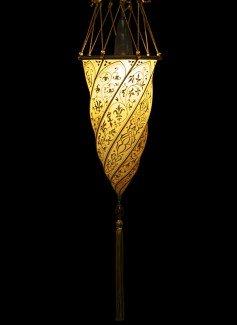 Cesendello Fortuny Lamp in Salmon Colored Silk buy from Luminoso Design