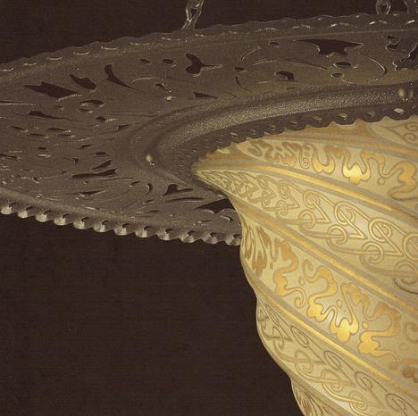 Fortuny Lamp Samarkanda in Gold Glass with Metal Rim Detail Buy from www.luminosodesign.com 