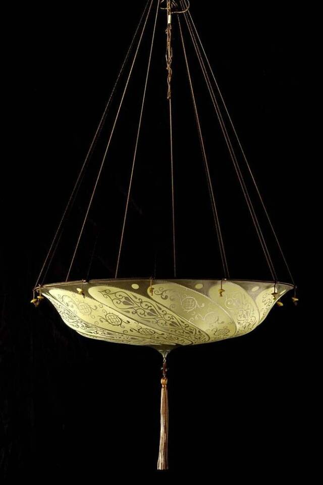 Fortuny Lamp Silk Scudo Saraceno Classico Patterrn Ochre  Buy thru www.luminosodesign.com